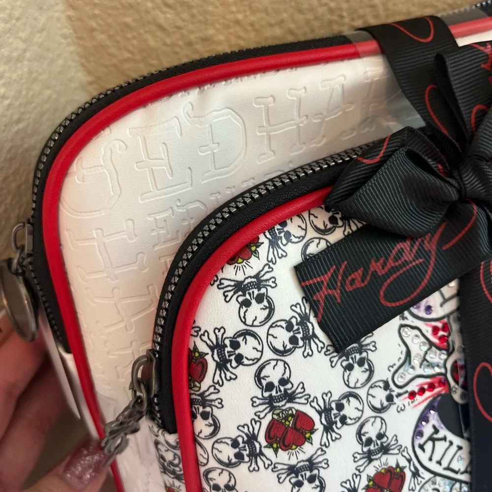 Ed Hardy Red White Black Patterned Cosmetic Makeup Bag Set
